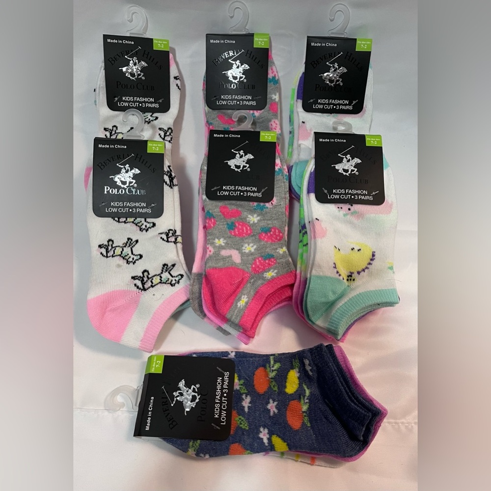 Beverly Hills Polo Club Kids Girls Low Cut Socks. Size 7-2. 7 Packs 3 each.